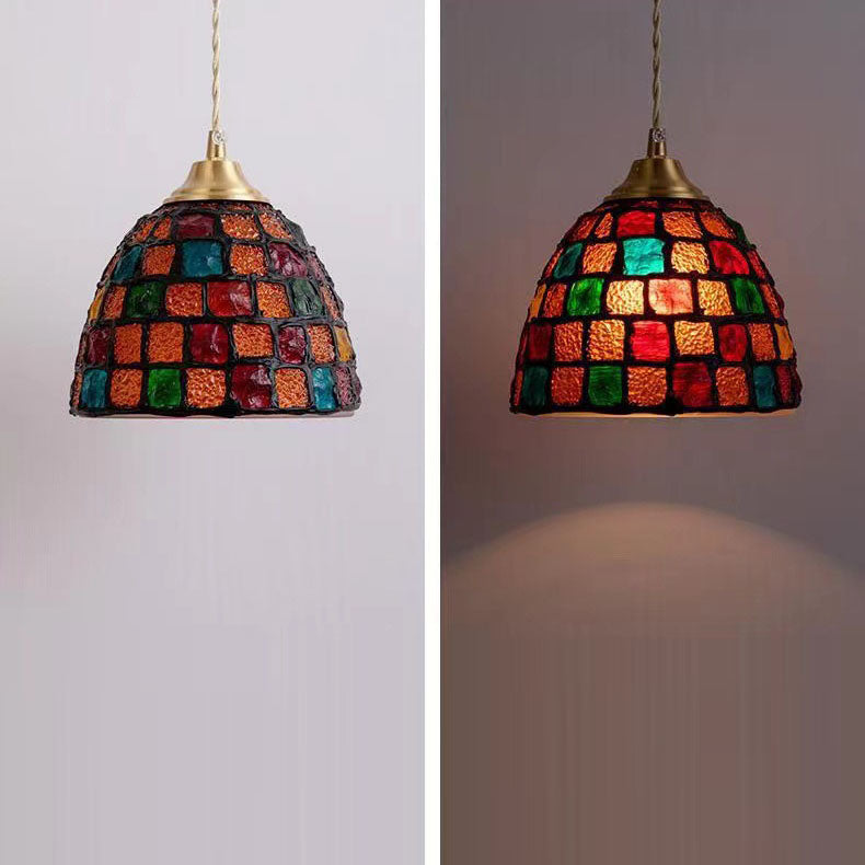 Traditional Tiffany Shell Decor Stained Glass Semicircle 1-light Pendant Light for Bedroom BulbSquare