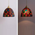 Traditional Tiffany Shell Decor Stained Glass Semicircle 1-light Pendant Light for Bedroom BulbSquare