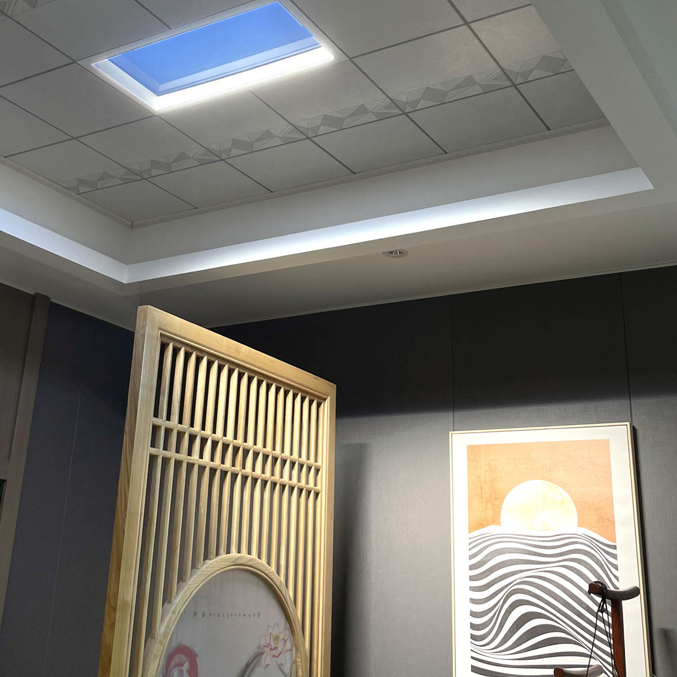 Modern Minimalist Smart Blue Sky Metal LED Flush Mount Ceiling Light for Living Room