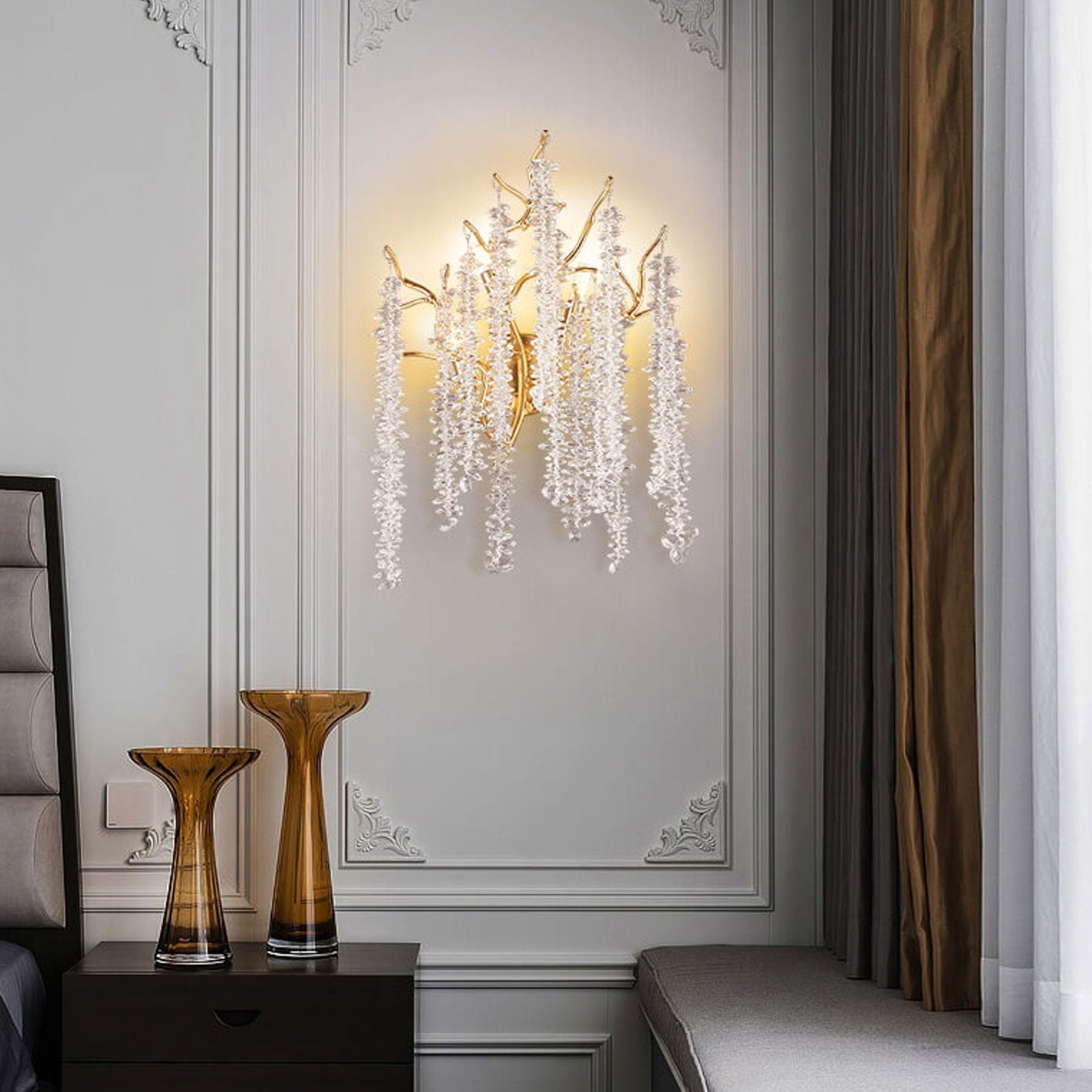 Modern Light Luxury Tree Branch Crystal 3-Light Wall Sconce Lamp Lumendat