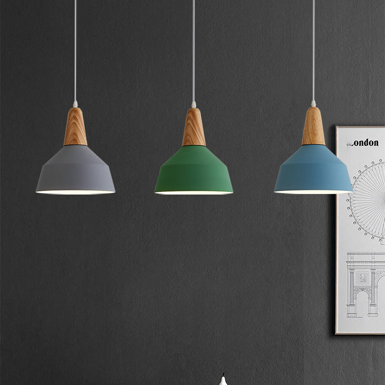 Nordic Minimalist Macaron Solid Color Aluminum Wood 1-light Pendant Light BulbSquare