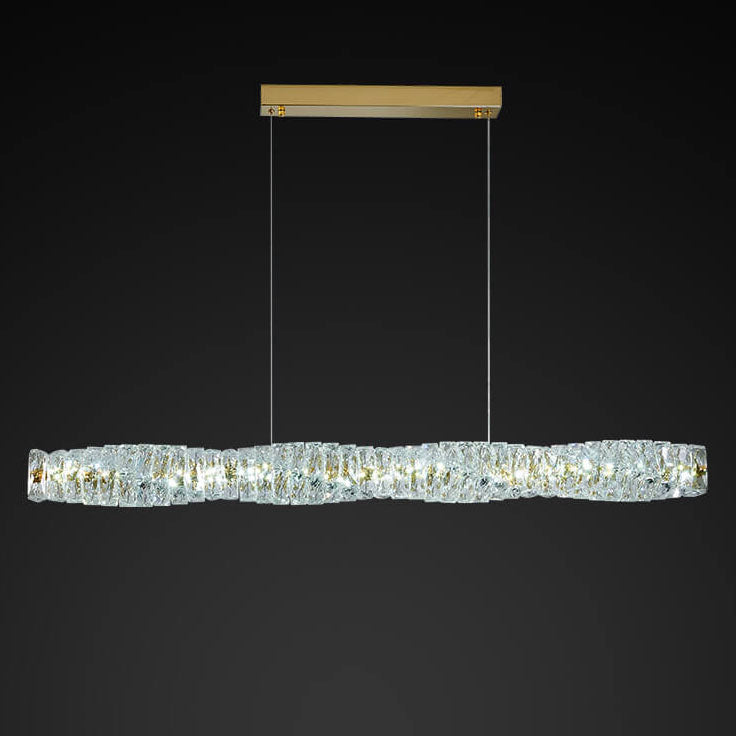 Modern Simplicity Stainless Steel Crystal Strip LED Island Light Pendant Light for Dining Room
