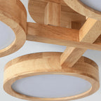 Contemporary Scandinavian Round Rubberwood LED Flush Mount Ceiling Light for Living Room BulbSquare