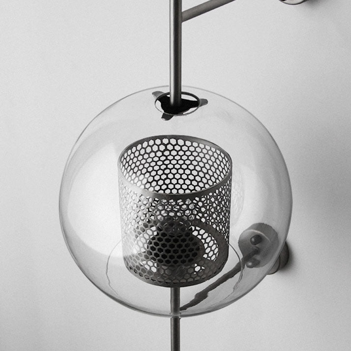 Contemporary Industrial Iron Finish Frame Spherical Glass Shade 1-Light Wall Sconce Lamp For Bedroom Lumendat