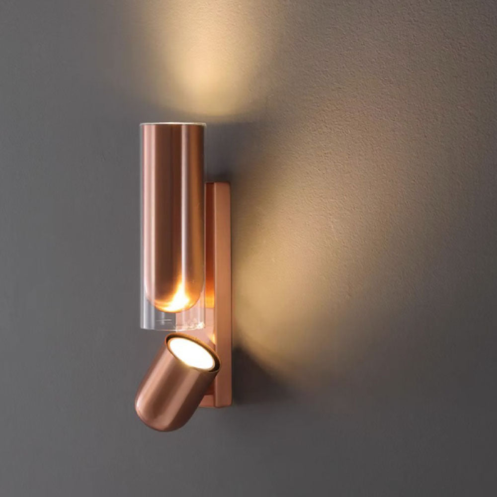 Modern Minimalist Rotatable Cylinder Metal Glass 2-Light Wall Sconce Lamp For Bedroom Lumendat
