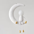 Lumendat Contemporary Nordic Kids Iron Resin Glass Moon Doll 1-Light Pendant Light For Bedside Lumendat