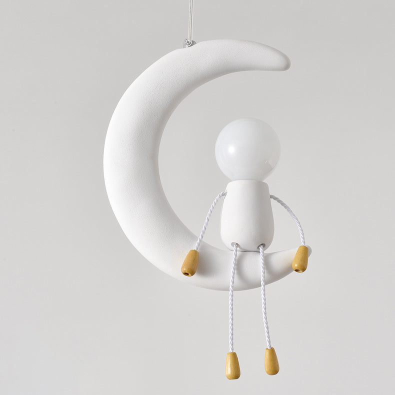 Lumendat Contemporary Nordic Kids Iron Resin Glass Moon Doll 1-Light Pendant Light For Bedside Lumendat