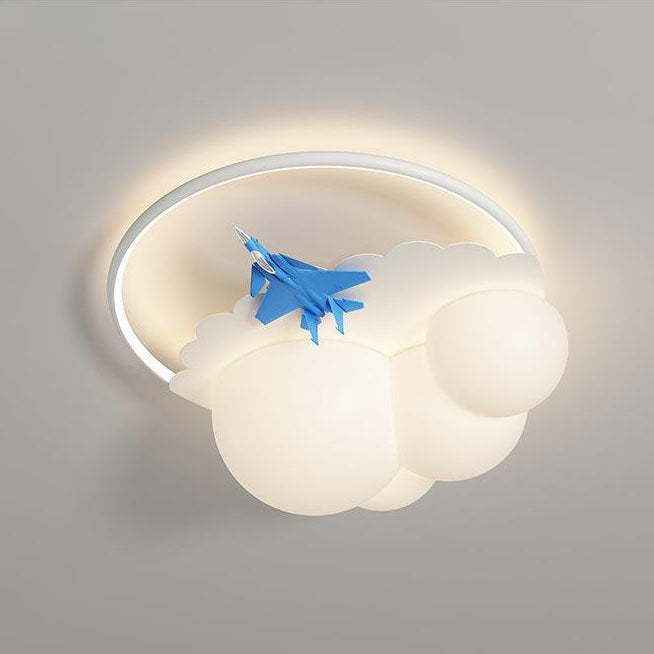 Lumendat Modern Kids Cloudy Airplane Iron Resin Rotomolded LED Flush Mount Ceiling Light Lumendat