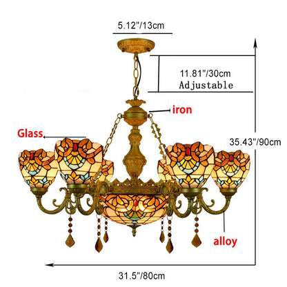 Traditional Tiffany Bead Dome Baroque Iron Glass Alloy 8/11 Light Chandeliers for Living Room