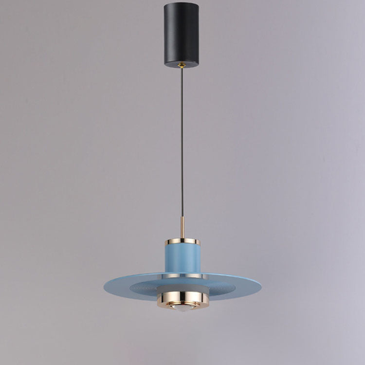 Modern Minimalist Cylinder Flying Saucer Metal LED Pendant Light for Living Room