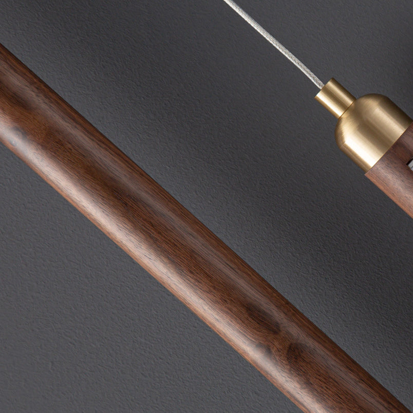 Modern Minimalist Linear Wood Copper Acrylic LED Pendant Light for Bedroom