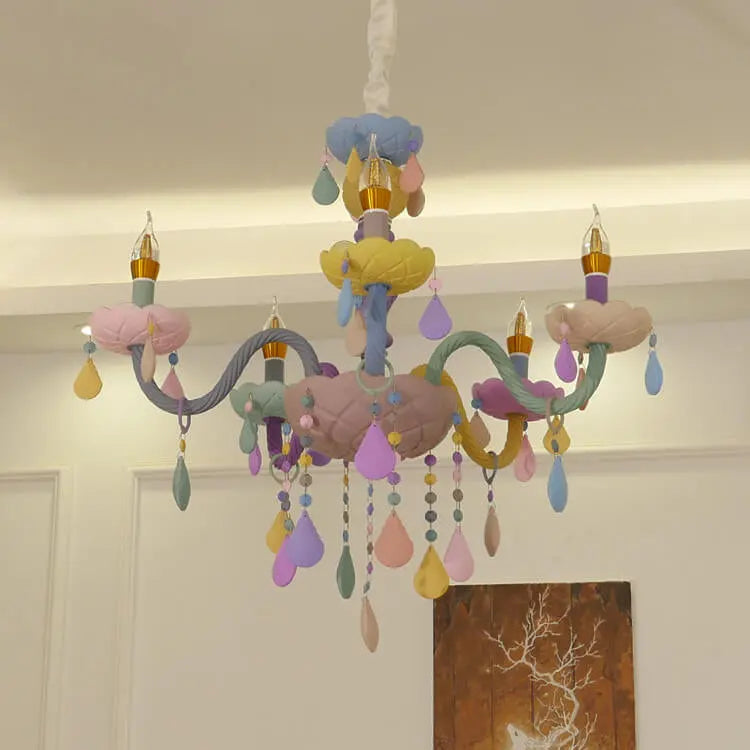 Modern Children's Princess Macaroon Candelabra Crystal Glass 5/6/8/10/12/15 Light Chandelier Lumendat
