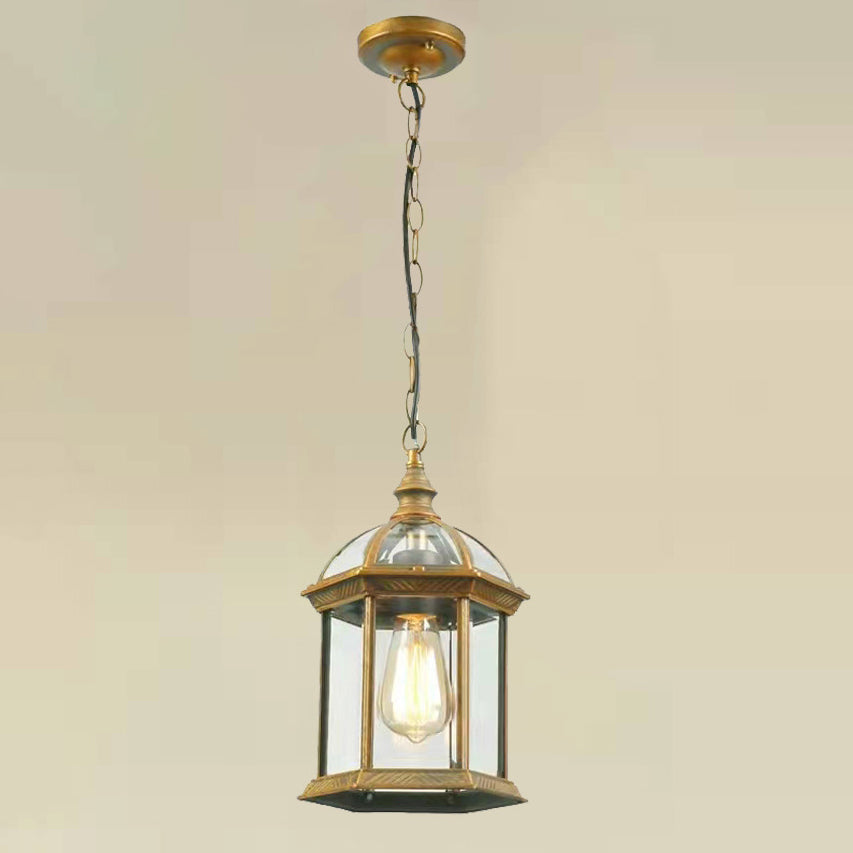 Modern Minimalist Hexagonal Column Aluminum Glass 1-light Outdoor Pendant Light for Garden BulbSquare