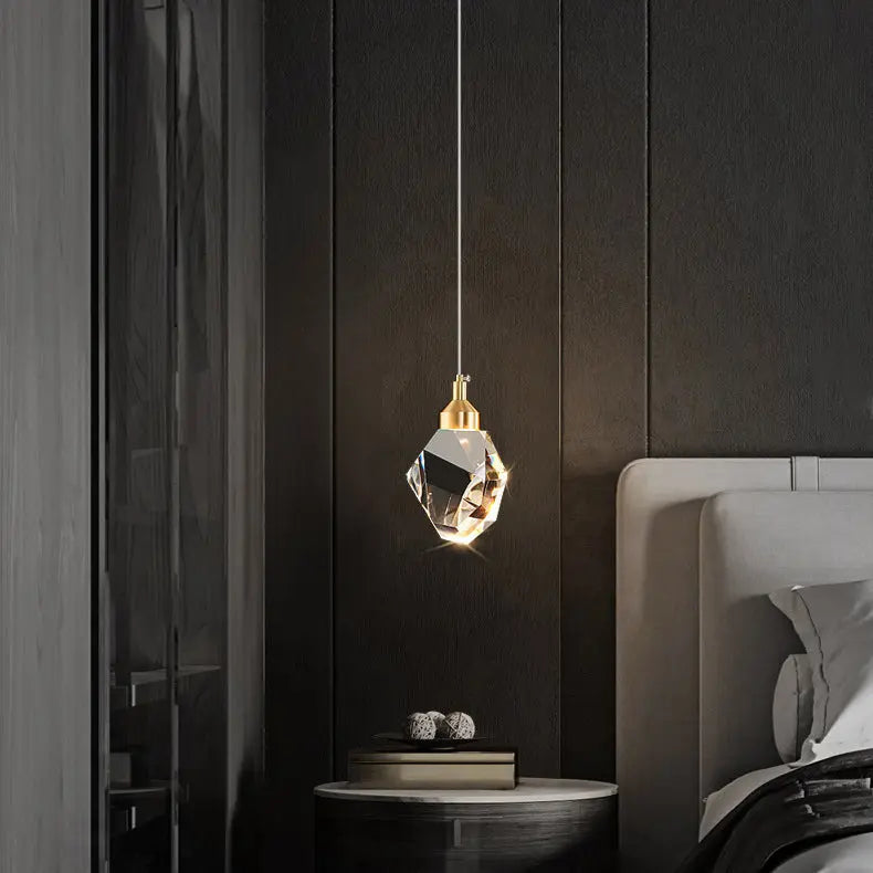 Modern Luxury Sparkling Crystal Stone Iron LED Pendant Light for Living Room BulbSquare