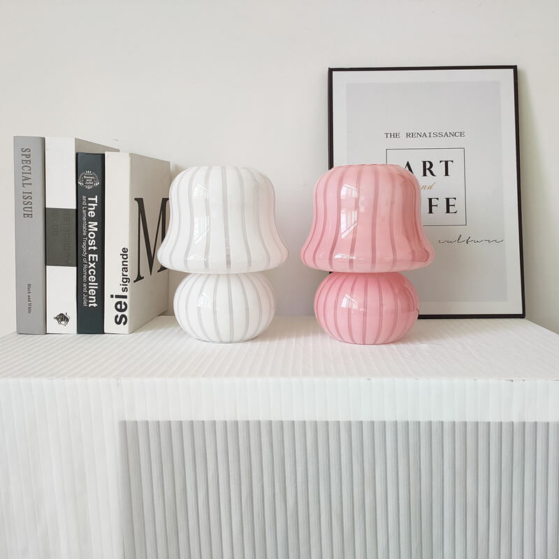 French Cream Handmade Glass Mushroom 1-Light Table Lamp Lumendat