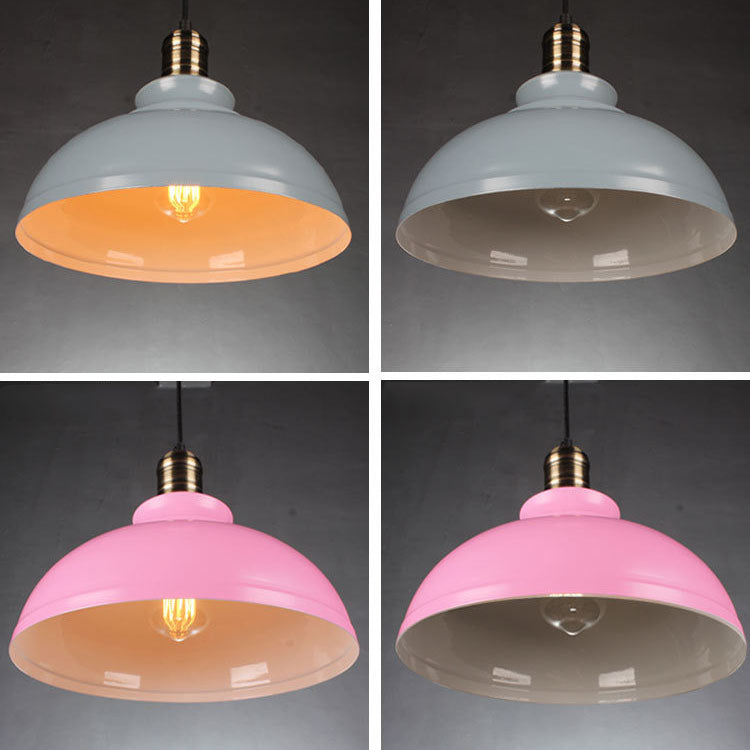 Industrial Simple Dome Round Pot Lid Iron 1-light Pendant Light BulbSquare