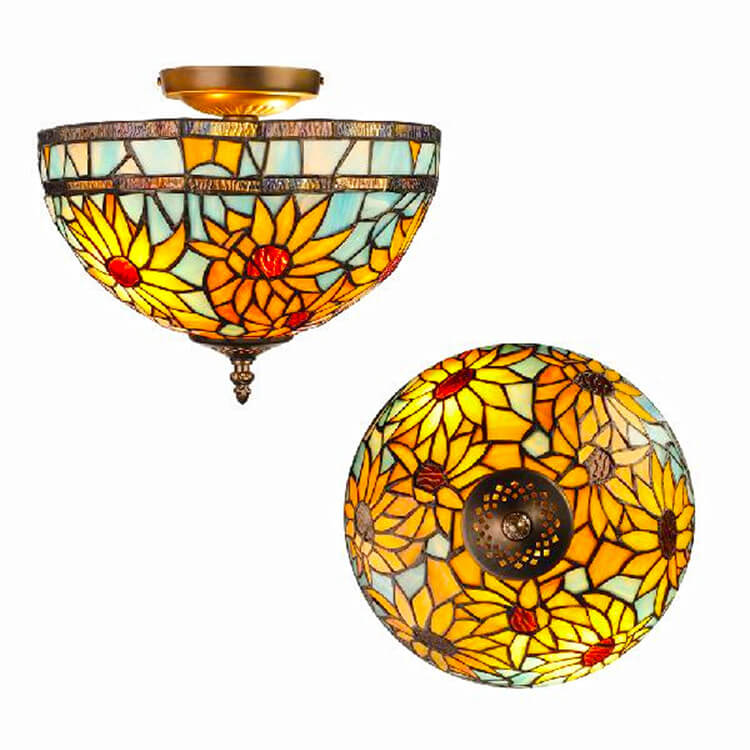 European Vintage Tiffany 2-Light Flush Mount Lighting