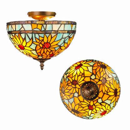 European Vintage Tiffany 2-Light Flush Mount Lighting