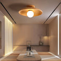 Modern Simplicity Rubberwood Glass Round 1-Light Semi-Flush Mount Ceiling Light For Hallway Lumendat