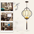 Traditional Chinese Luxury Wrought Iron Fabric 1-Light Pendant Light For Living Room Lumendat
