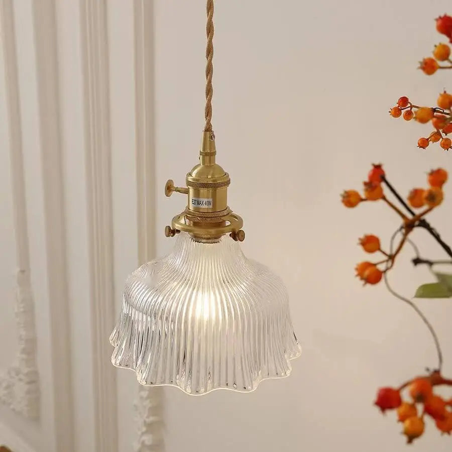 Nordic Modern Minimalist Flower Copper Walnut Glass 1-light Pendant Light Lumendat