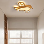 Cartoon Creative Wood Grain Aircraft LED Kids Flush Mount Ceiling Light BulbSquare