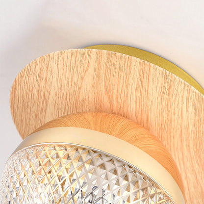 Japanese Minimalist Glass Iron Woodgrain 1-light Semi-flush Mount Ceiling Light