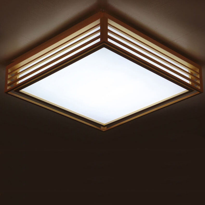 Nordic Solid Wood Square LED Japanese Tatami Flush Mount Ceiling Light BulbSquare