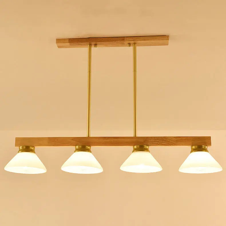 Nordic Solid Wood Cone Glass Shade 3/4 Light Island Light Chandelier BulbSquare