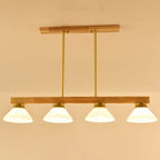 Nordic Solid Wood Cone Glass Shade 3/4 Light Island Light Chandelier BulbSquare