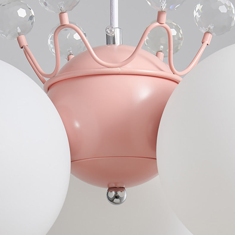 Lumendat Contemporary Creative Cream Hardware Crystal Decor PE Round Shade 3-Light Kids Chandelier For Living Room Lumendat