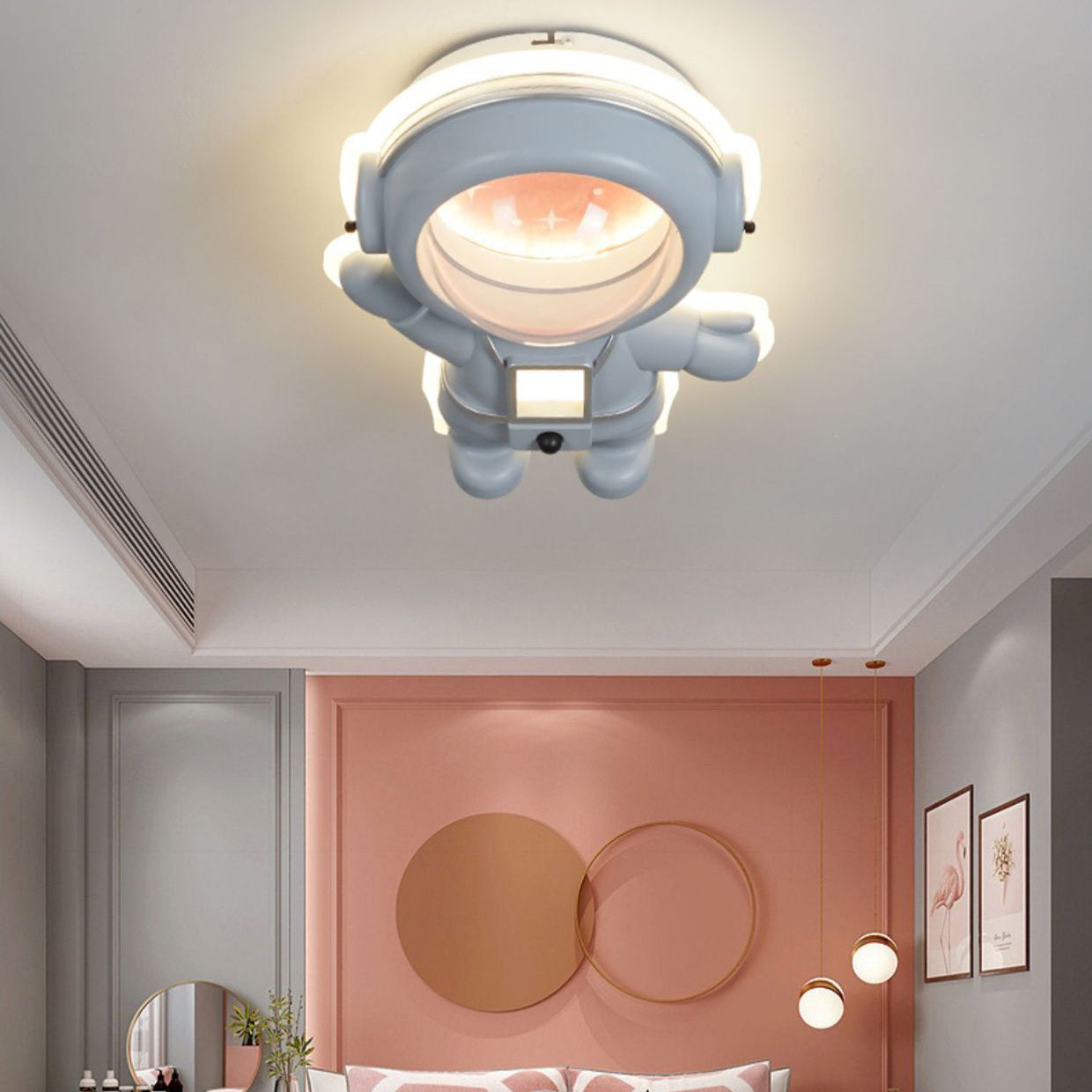 Lumendat Contemporary Creative Kids Metal Acrylic Resin Astronaut Flush Mount Ceiling Light For Bedroom Lumendat