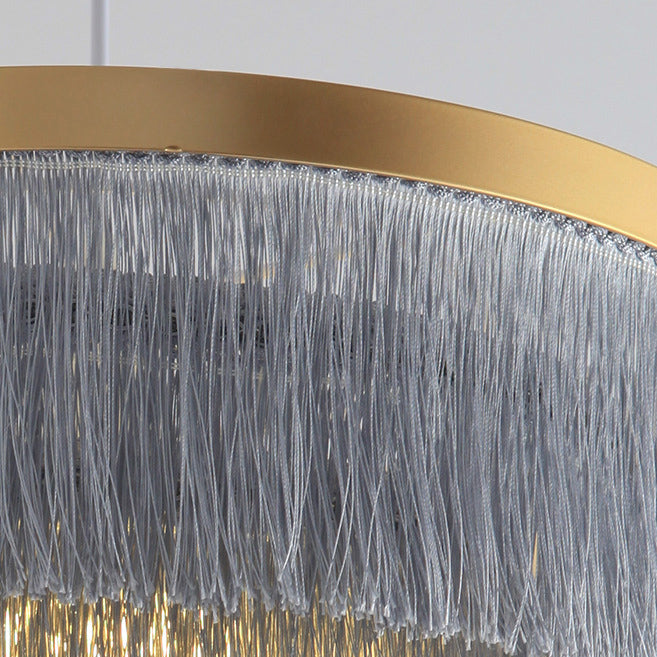 Contemporary Scandinavian Tassel Round Silk Polyester Iron 1-light Pendant Light for Bedroom