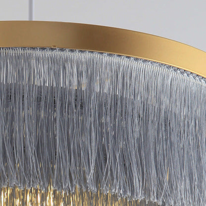 Contemporary Scandinavian Tassel Round Silk Polyester Iron 1-light Pendant Light for Bedroom