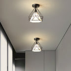 Scandinavian Modern Minimalist Iron Glass Ceramic Flower Diamond 1-Light Semi-Flush Mount Ceiling Light Lumendat