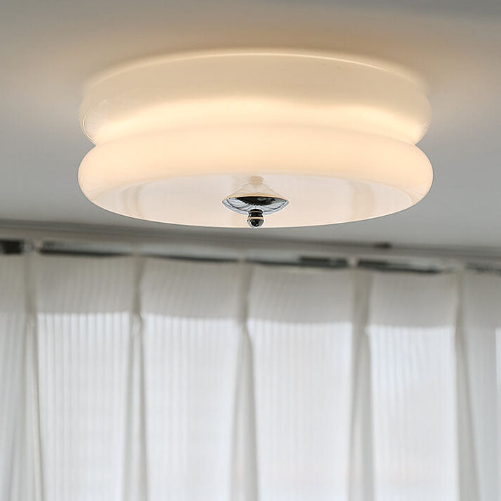 French Minimalist Cream Glass Round LED Flush Mount Ceiling Light BulbSquare