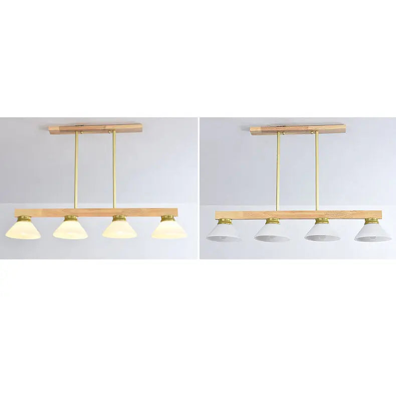 Nordic Solid Wood Cone Glass Shade 3/4 Light Island Light Chandelier BulbSquare