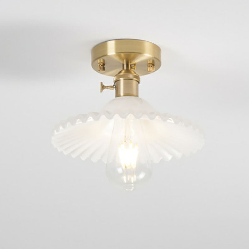 Japanese Vintage Glass Brass Lotus 1-Light Semi-Flush Mount Ceiling Light Lumendat