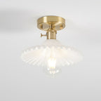 Japanese Vintage Glass Brass Lotus 1-Light Semi-Flush Mount Ceiling Light Lumendat