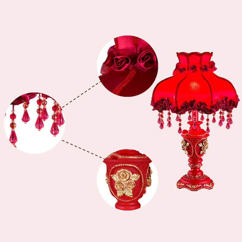European Wedding Red Fabric Tassel Resin 1-Light Table Lamp Lumendat