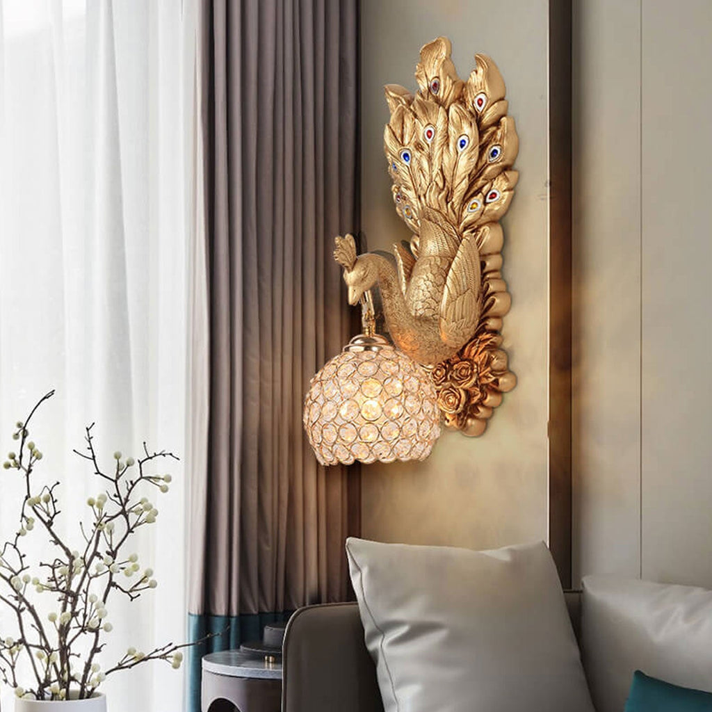 European Creative Peacock Resin Glass Shade 1-Light Wall Sconce Lamp Lumendat