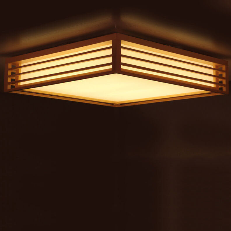 Nordic Solid Wood Square LED Japanese Tatami Flush Mount Ceiling Light BulbSquare