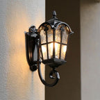 European Retro Glass Aluminum Lantern Outdoor Waterproof 1-Light Wall Sconce Lamp