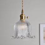 Vintage Nordic Brass Glass Bell Flower 1-light Pendant Light