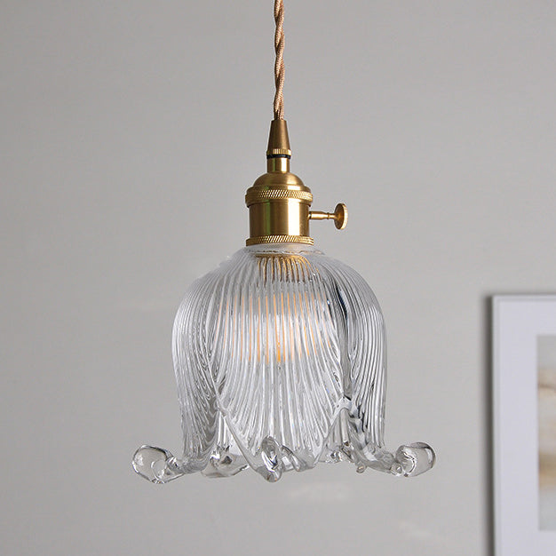 Vintage Nordic Brass Glass Bell Flower 1-light Pendant Light
