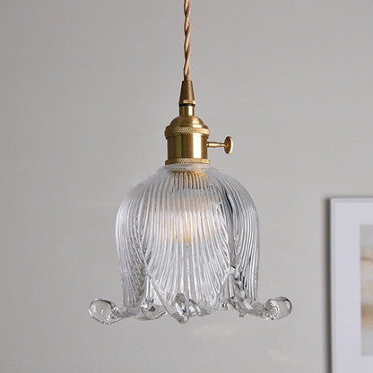 Vintage Nordic Brass Glass Bell Flower 1-light Pendant Light