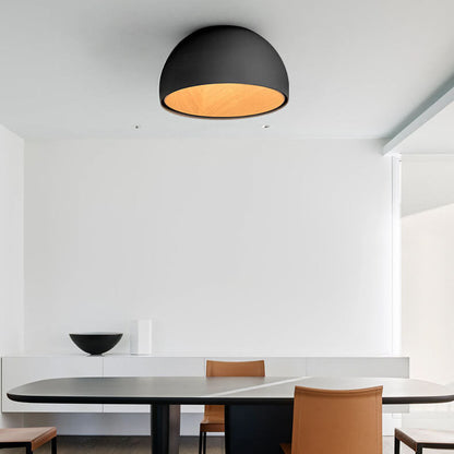 Minimalist Wooden Bowl Iron LED Flush Mount Ceiling Light