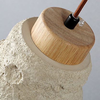 Contemporary Scandinavian Cylinder Cone Cement Solid Wood 1-light Pendant Light for Living Room