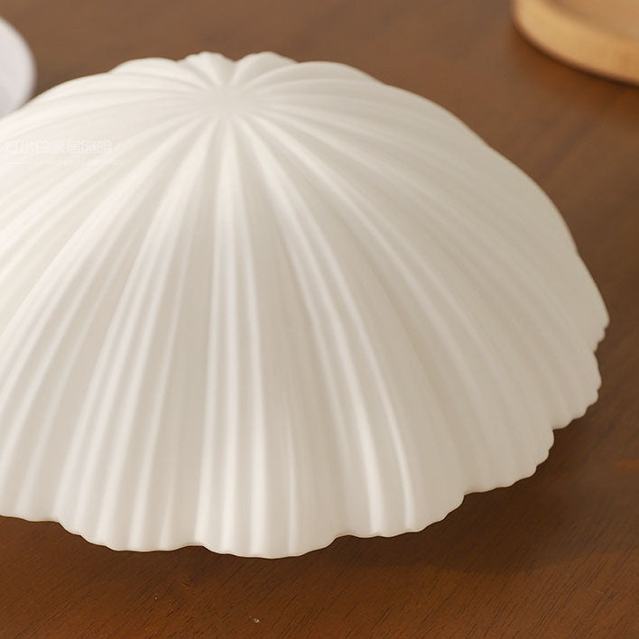 Modern French Cream Shell Glass LED Flush Mount Ceiling Light BulbSquare
