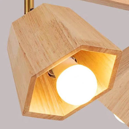 Traditional Japanese Wood Polygon 1/5-light Semi-flush Mount Ceiling Light for Bedroom